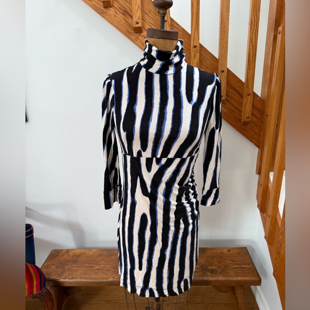 Diane Von Furstenberg Black and White Striped Turtleneck Dress